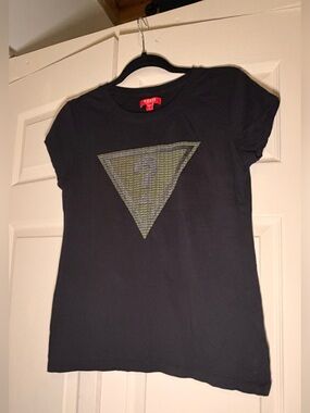 Guess Black Tee with Olive-Green Logo Triangle
